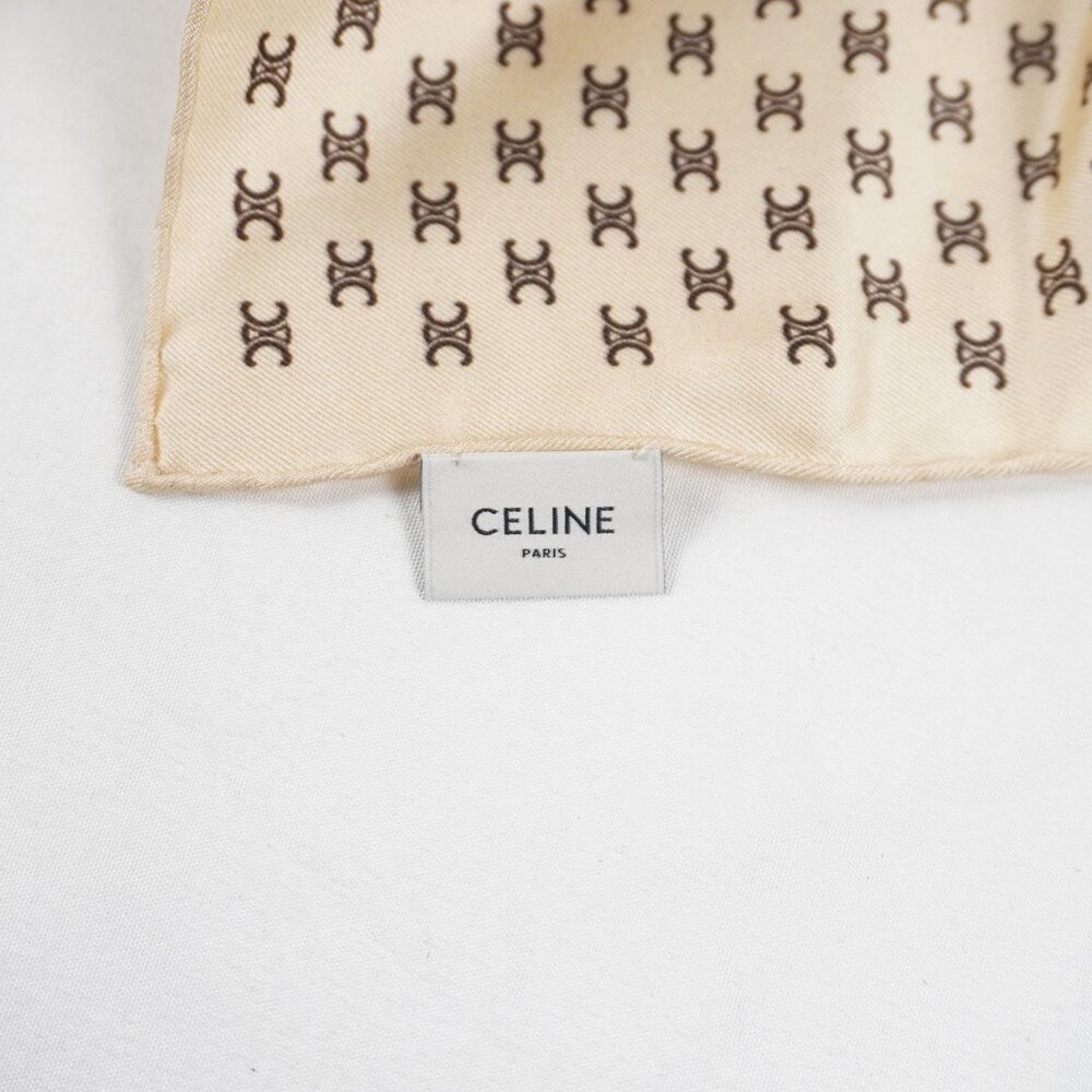 Celine Silk Triomphe Monogram Square Scarf In Beige And Brown NWT - Picture 8 of 11